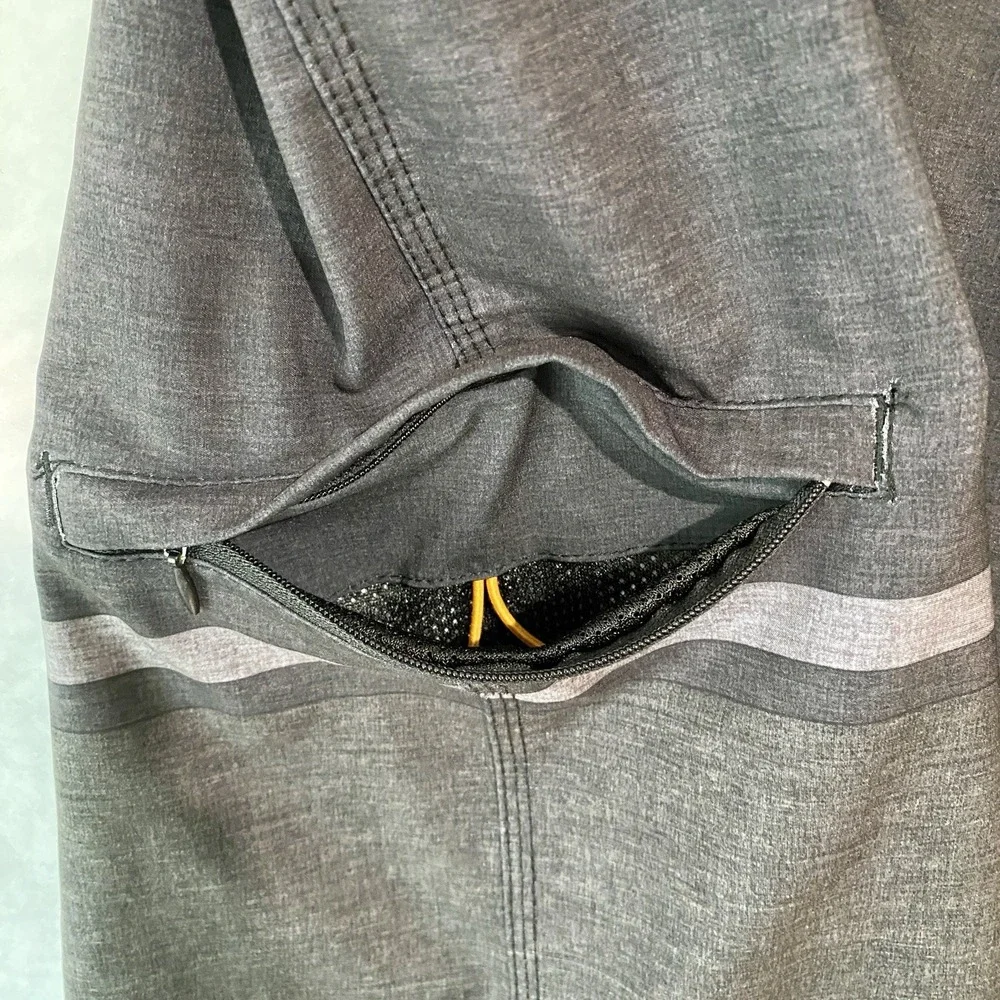 Burnside‎ Mens Swim Boardshorts Size 34 Black Gray Striped Drawstring Beach